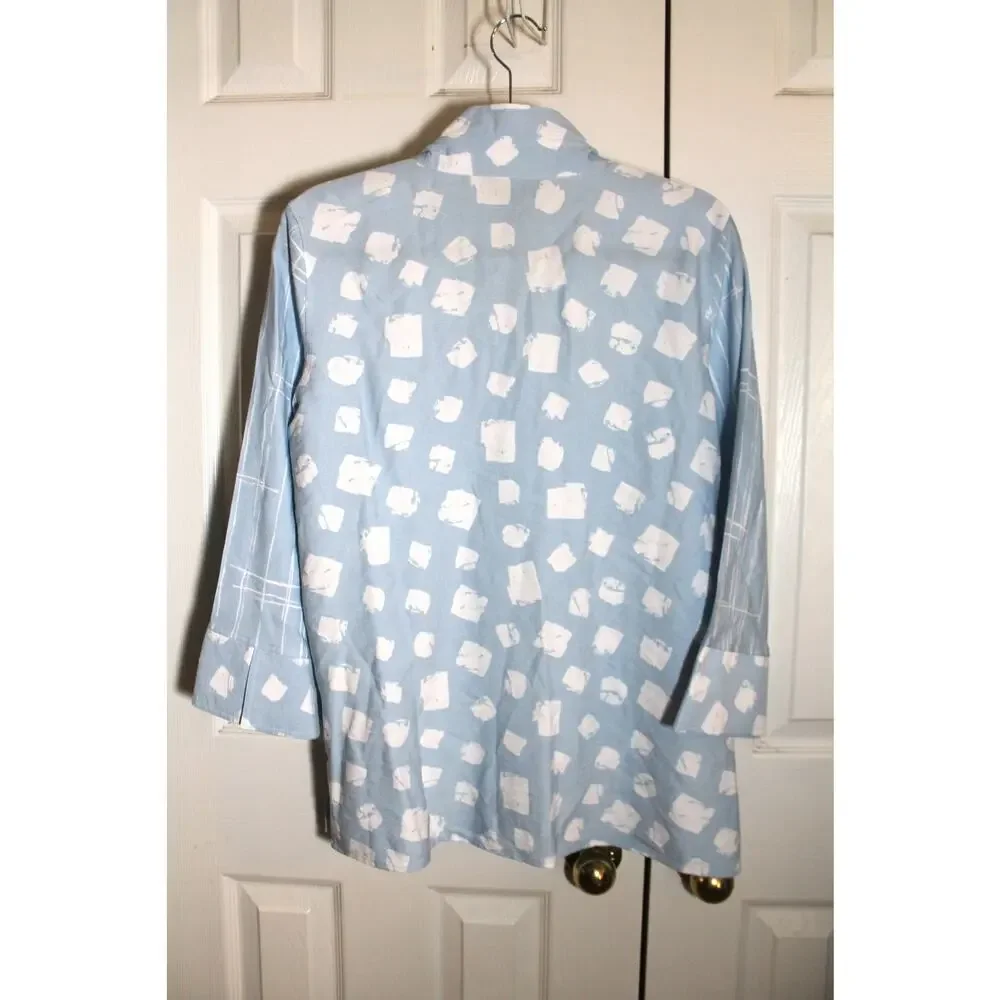 Ali Miles Light Blue Mixed Pattern Print Button Front Tunic sz S